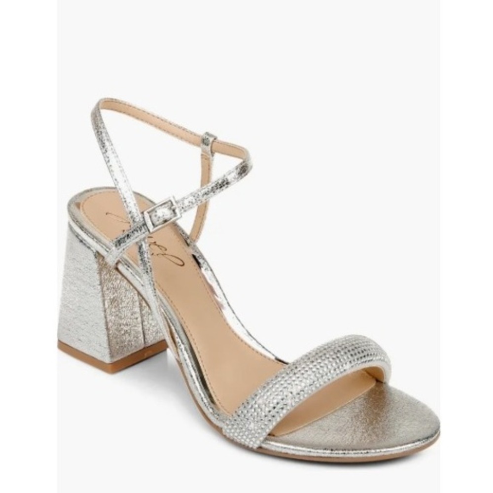 Women's Jewel Badgley Mischka Earlene Block Heel Sandals Silver 9 New With Tags - Picture 5 of 6